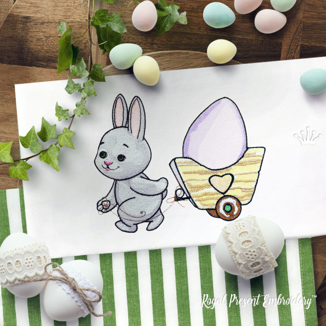 Easter Bunny Carrying an Egg Machine Embroidery Design - 3 Sizes