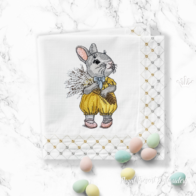 Little Bunny with Willow Easter Machine Embroidery Design - 4 Sizes