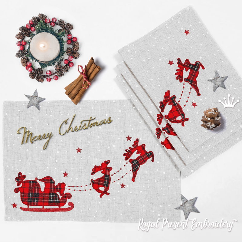 Santa on sleigh applique machine embroidery design